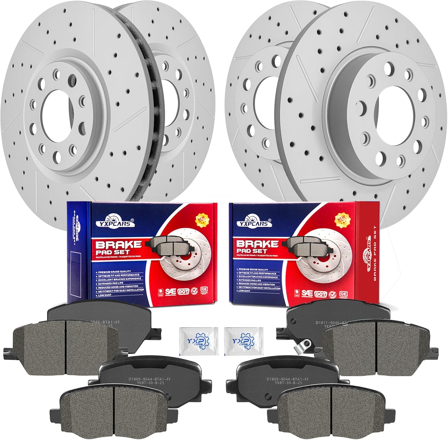 Front & Rear Drilled Slotted Rotors and Ceramic Disc Brake Pads Kit for Fiat 500X 2016-2020, for Jeep Renegade 2015-2022
