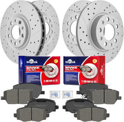 Front & Rear Drilled Slotted Rotors and Ceramic Disc Brake Pads Kit for Fiat 500X 2016-2020, for Jeep Renegade 2015-2022