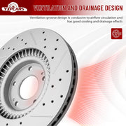 Front Drilled and Slotted Disc Brake Rotors Replacement for Kia Sorento 2014 2015 20016 2017 2018 2019 2020, for Hyundai Santa Fe Sport 2013-2018/ Santa Fe Xl 2013-2019/ Santa Fe 2013-2020