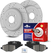 Ceramic Rear Brakes Pad and Rotors Drilled Slotted Solid Replacement Disc Brake Kits for Ford Edge/Explorer/Flex/Taurus, for Lincoln MKS 2009-2012/ MKT 2010-2019/ MKX 2011-2013 2014 2015