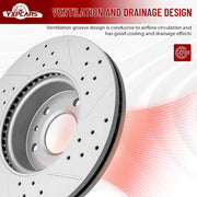 Front Drilled and Slotted Disc Brake Rotors Replacement for Cadillac Ats Base 2018-2019 and Without Brembo Brakes And Without Slotted Brake Rotors