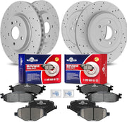 Front & Rear Drilled Slotted Rotors and Ceramic Disc Brake Pads Kit for Ford Explorer 2011-2012/ Flex 2009-2011/ Taurus 2010-2014 2016 2017 2018 2019 Limited/SE/SEL, for Lincoln MKS 2011-2012/ MKT
