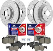 Front & Rear Drilled Slotted Rotors and Ceramic Disc Brake Pads Kit for Mercedes-Benz Cls500/ Cls550 2007-2011 (E550 2007-2009 Rwd; Except Sport Package)