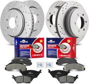 Front & Rear Drilled Slotted Rotors and Ceramic Disc Brake Pads Kit for Ford F-150 2012 2013 2014 with 6 Lug Wheels