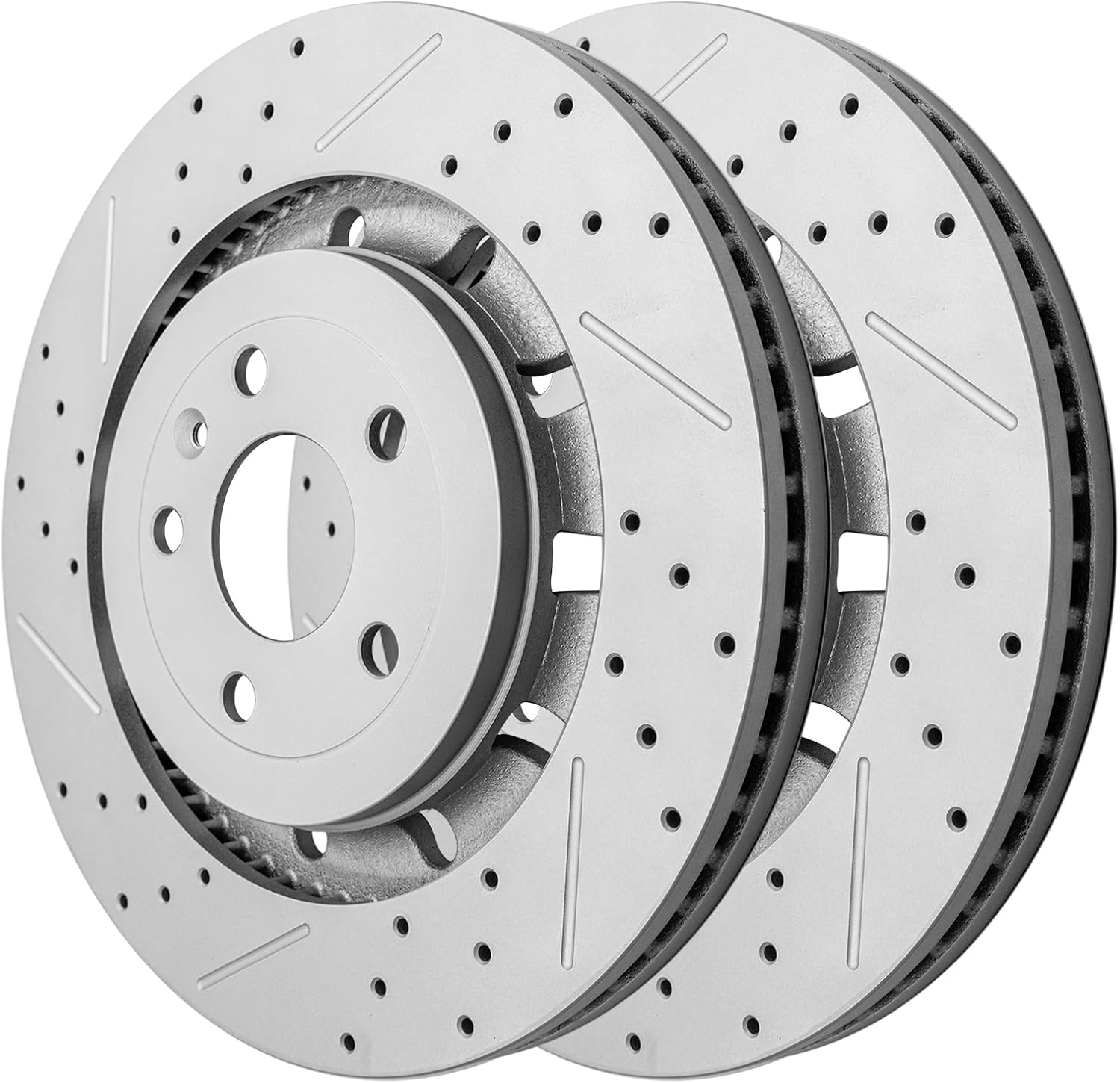 Front Drilled and Slotted Disc Brake Rotors for Lincoln Mks 2013-2016/ Mkt 2013-2019, for Ford Taurus 2013-2019 Sho/Explorer 2013-2014 HD Brakes/ 2015-2019 Except Base/Flex 2013-2019 HD Brakes