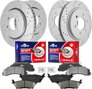 Front & Rear Drilled Slotted Rotors and Ceramic Disc Brake Pads Kit for Lincoln Navigator 2018-2021, for Ford Expedition 2018-2021/ F-150 2018 2019 2020 Electric Parking Brake