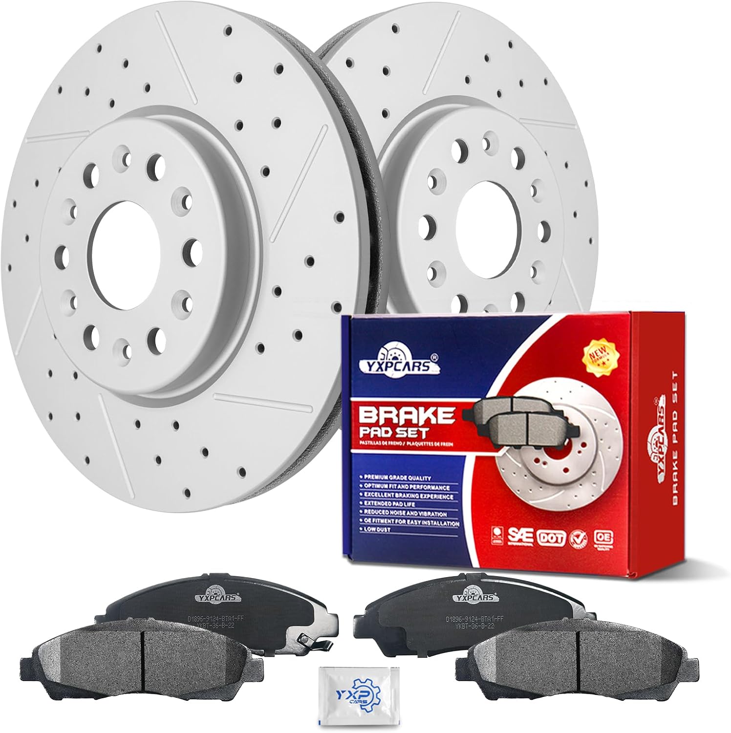 Ceramic Front Brakes Pad and Rotors Drilled Slotted Vented Replacement Disc Brake Kits for Buick Enclave 2018-2020, for Chevry Blazer 2019-2020/ Traverse 2018-2020, for GMC Acadia 2017-2020