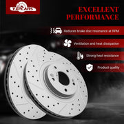 Front & Rear Drilled Slotted Rotors and Ceramic Disc Brake Pads Kit for Hyundai Santa Fe Sport 2013-2016 2.4L/2.0L, for Kia Sorento 2014-2015 with Plain Caliper