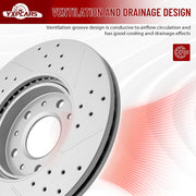 Front Drilled and Slotted Disc Brake Rotors Replacement for Gmc Terrain 2018 2019 2020 2021 2022 2023 2024 (300.0 mm)