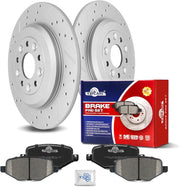 Ceramic Rear Brakes Pad and Rotors Drilled Slotted Solid Replacement Disc Brake Kits for Ford Edge/Explorer/Flex/Taurus, for Lincoln Mks/Mkt/Mkx