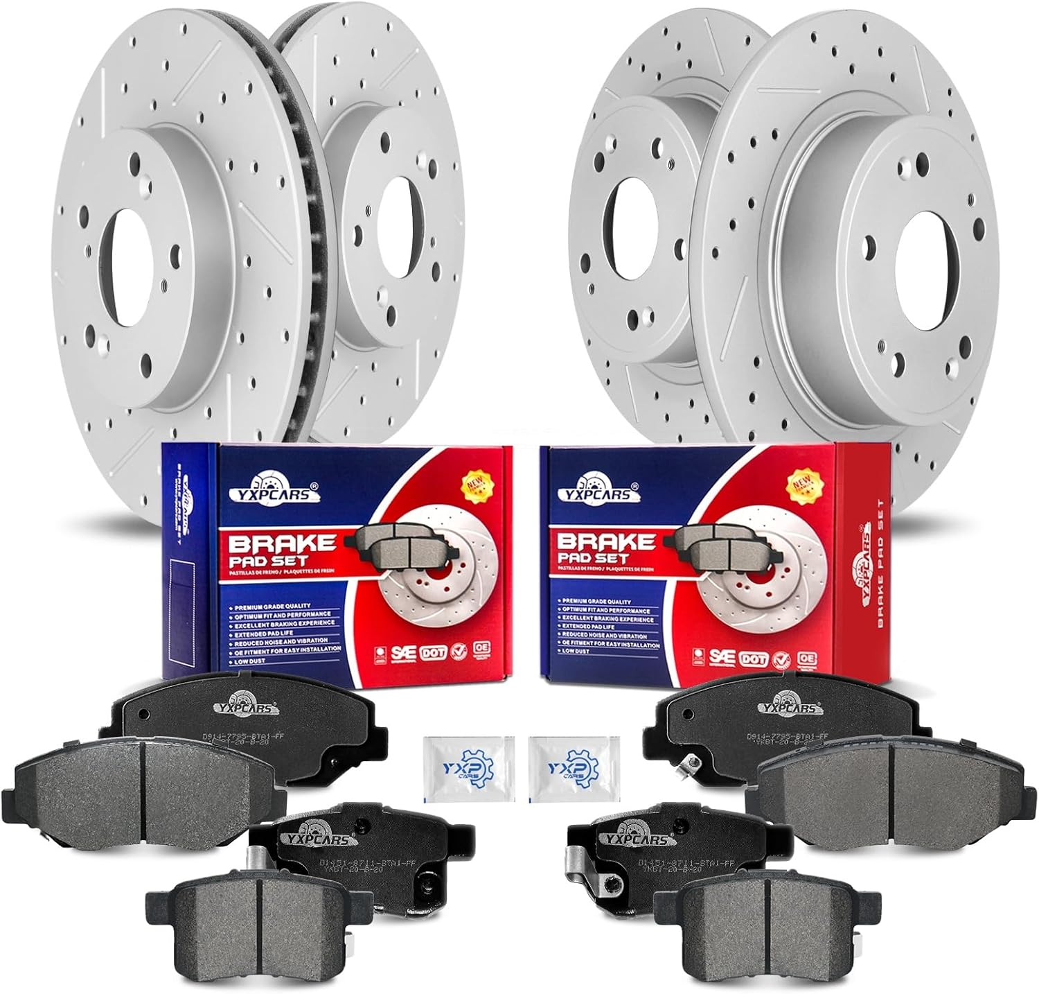 Front & Rear Drilled Slotted Rotors and Ceramic Disc Brake Pads Kit for Honda Accord 2008 2009 2010 2011 2012 2013 2014 2015 2016 2017