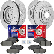 Front & Rear Drilled Slotted Rotors and Ceramic Disc Brake Pads Kit for Jeep Cherokee 2014 2015 2016 2017 2018 2019 2020 2021 (w/Dual Piston Front Calipers)