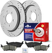 Ceramic Rear Brakes Pad and Rotors Drilled Slotted Vented Replacement Disc Brake Kits for Ford F-150 2015 2016 2017 with EPB