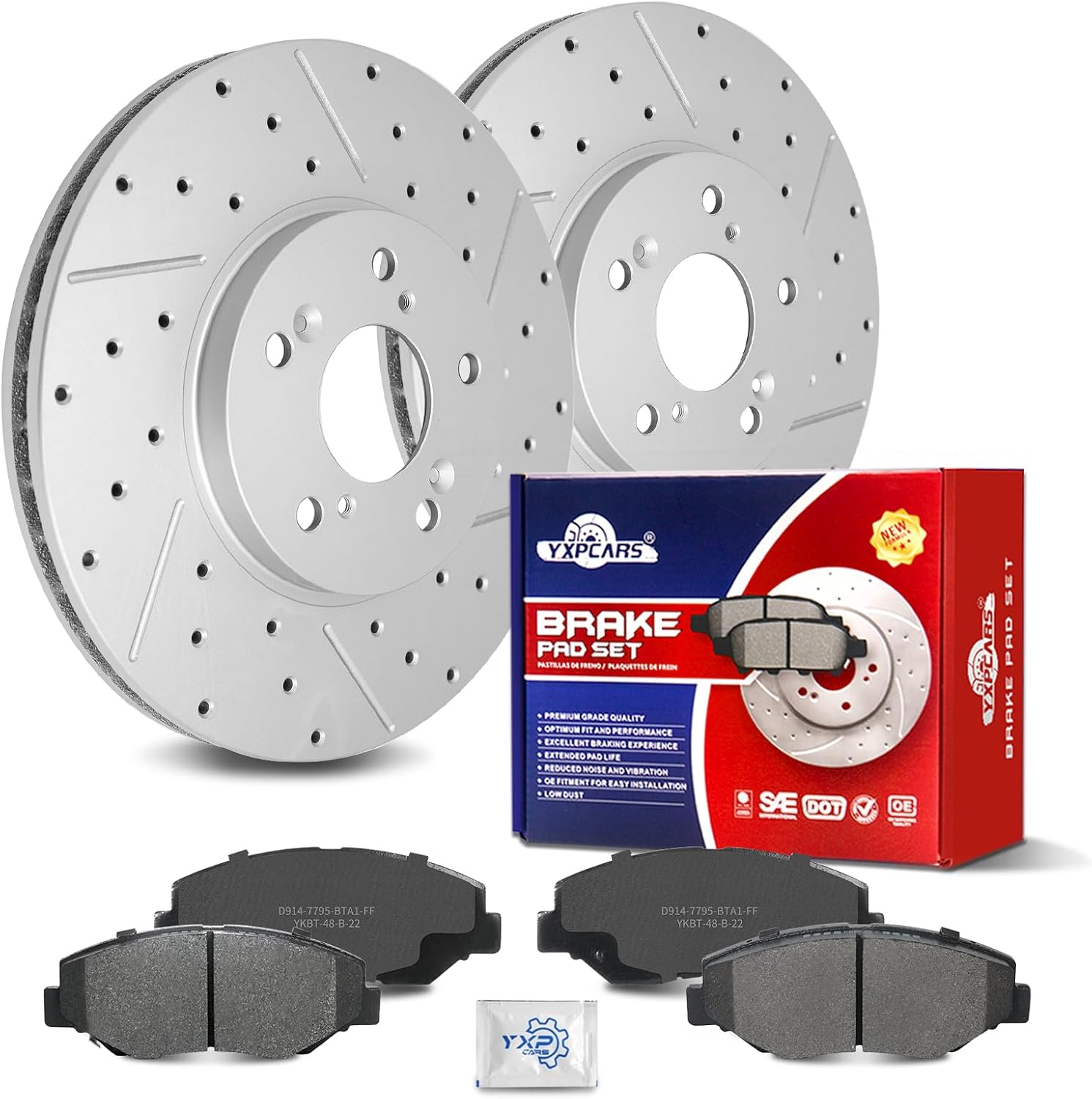Ceramic Front Brakes Pad and Rotors Drilled Slotted Vented Replacement Disc Brake Kits for Honda Pilot 2003 2004 2005 2006 2007 2008