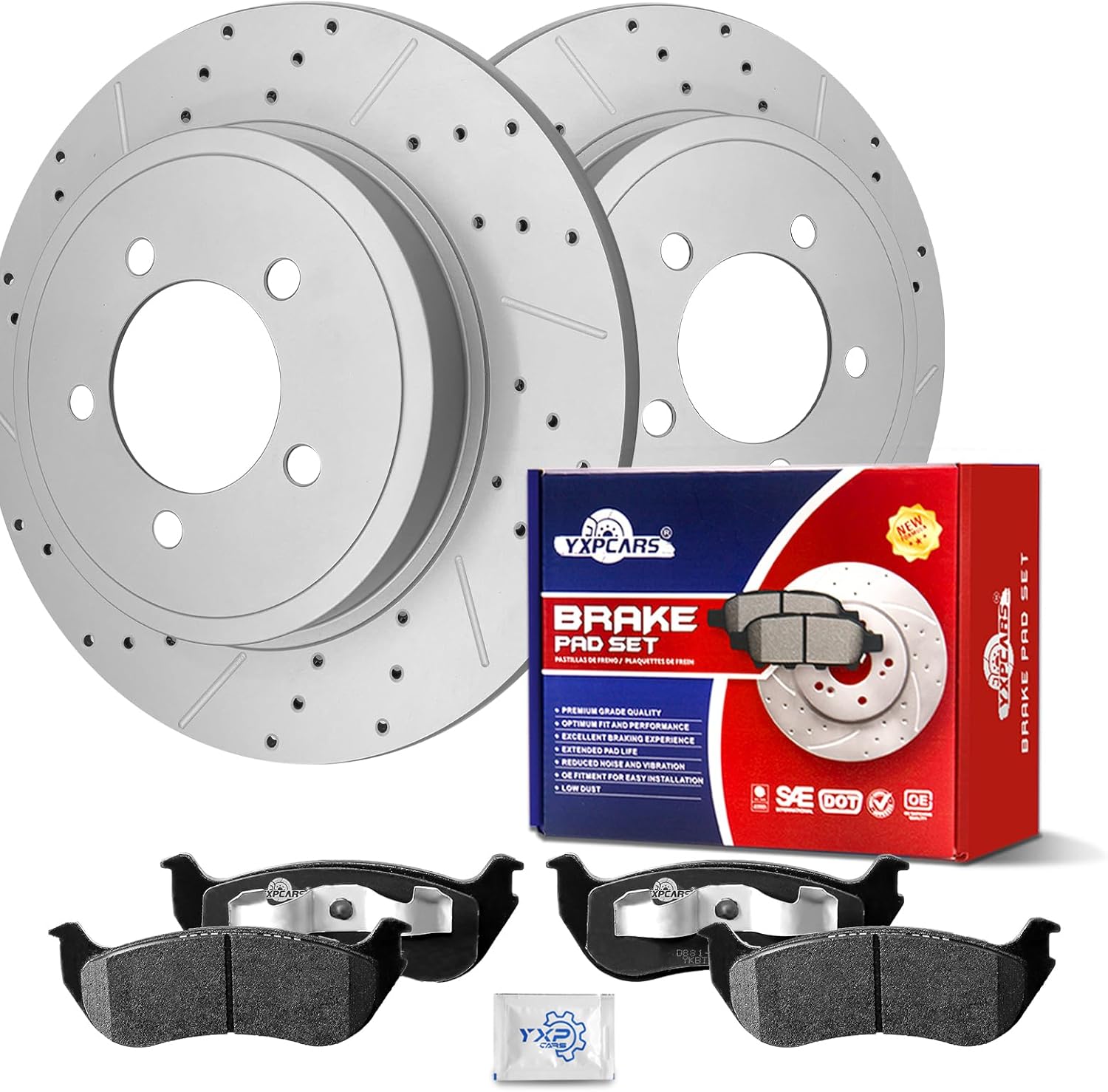 Ceramic Rear Brakes Pad and Rotors Drilled Slotted Vented Replacement for Mercury Mountaineer 2002 2003 2004 2005