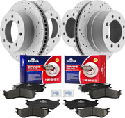 Front & Rear Drilled Slotted Rotors and Ceramic Disc Brake Pads Kit for Dodge Ram 1500 2006-2008 8 Lug Extended Crew Cab, for Dodge Ram 2500 2003-2008 (2Wd And 4Wd)