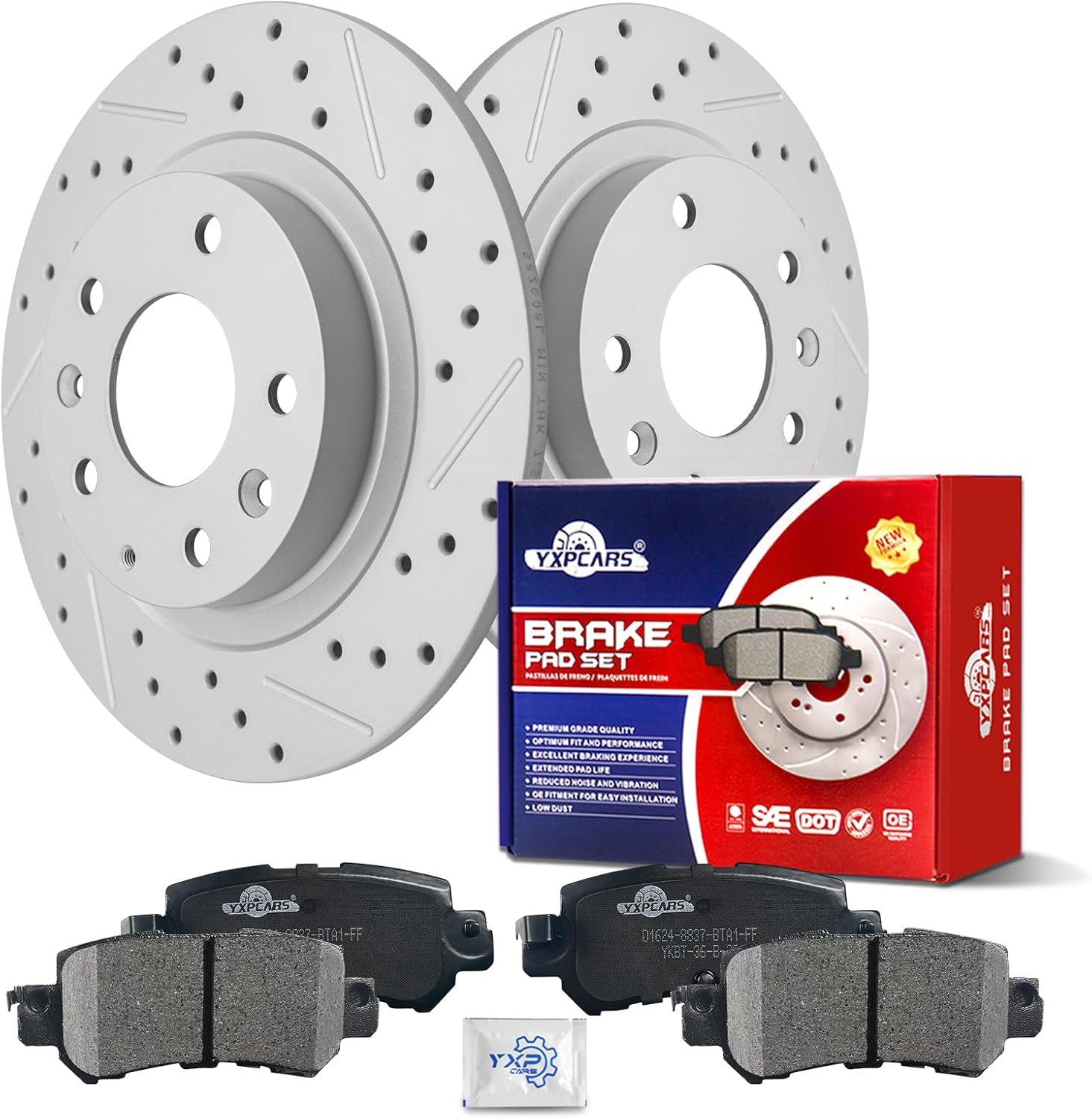 Ceramic Rear Brakes Pad and Rotors Drilled Slotted Solid Replacement Disc Brake Kits for Mazda 3 2014/3 2015-2016 2.0L/ 3 2017-2018 Except EPB/Cx-3 2016-2020 Fwd/ 3 Sport 2014-2018 Gs Gx