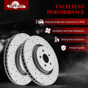 Front & Rear Drilled Slotted Rotors and Ceramic Disc Brake Pads Kit for Lincoln Nautilus 2018 2019 2020 2021 2022 2023, for 2019 Ford Edge 2.0L with 345.0 mm Front Rotor