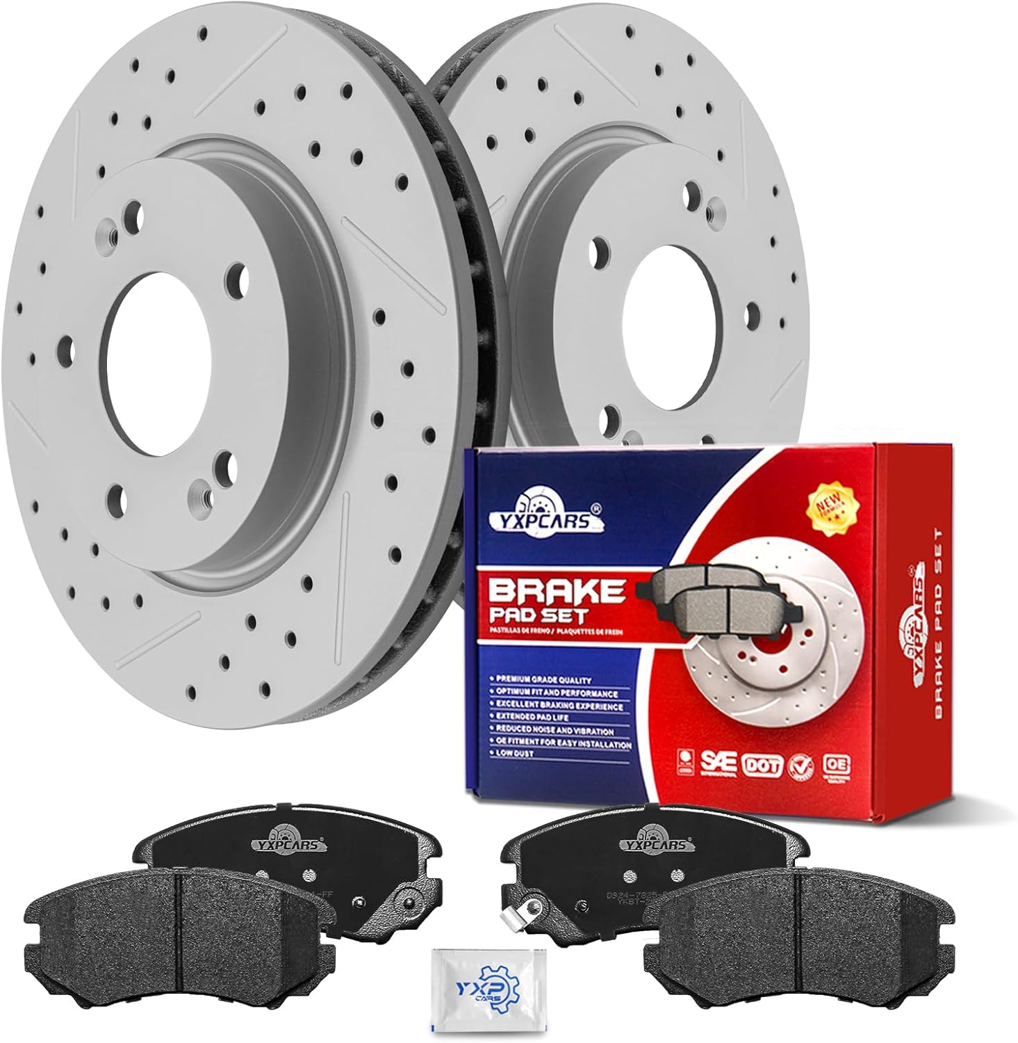 Ceramic Front Brakes Pad and Rotors Drilled Slotted Vented Replacement Disc Brake Kits for Hyundai Elantra 2007-2008/ Elantra Sedan 2009 2010