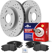 Ceramic Front Brakes Pad and Rotors Drilled Slotted Vented Replacement Disc Brake Kits for Hyundai Elantra 2007-2008/ Elantra Sedan 2009 2010