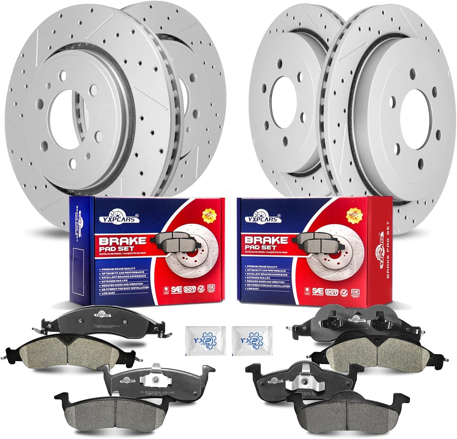 Front & Rear Drilled Slotted Rotors and Ceramic Disc Brake Pads Kit for Ford Expedition 2007-2009, for Lincoln Navigator 2007 - 2009