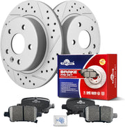 Ceramic Rear Brakes Pad and Rotors Drilled Slotted Solid Replacement Disc Brake Kits for Chevy Cruze Volt 2016-2019/ Bolt Ev 2017 2018 2019 2020 2021 2023/ Bolt Euv 2022-2023