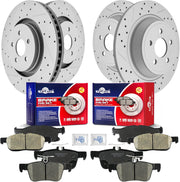 Front & Rear Drilled Slotted Rotors and Ceramic Disc Brake Pads Kit for Lincoln Nautilus 2018 2019 2020 2021 2022 2023, for 2019 Ford Edge 2.0L with 345.0 mm Front Rotor