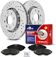 Ceramic Front Brakes Pad and Rotors Drilled Slotted Vented Replacement Disc Brake Kits for Suzuki Swift+ 2004 2005 2006 2007 2008 2009, for Daewoo Lanos 1999-2000 1.5l