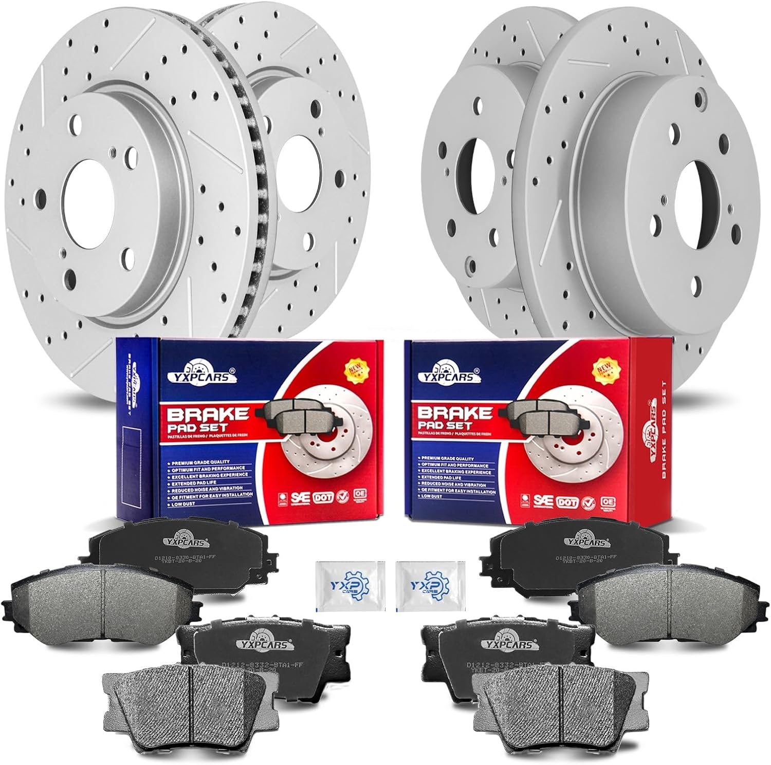 Front & Rear Drilled Slotted Rotors and Ceramic Disc Brake Pads Kit for Lexus Hs250H 2010 - 2012, for Toyota Rav4 2016-2017 Le