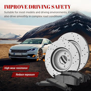 Front & Rear Drilled Slotted Rotors and Ceramic Disc Brake Pads Kit for Ford Explorer 2011-2012/ Flex 2009-2011/ Taurus 2010-2014 2016-2019 Limited/SE/SEL, for Lincoln MKS/MKT