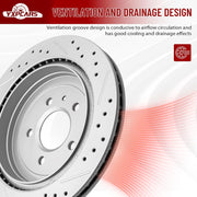 Rear Drilled and Slotted Disc Brake Rotors for Cadillac Ats 2013-2015, Ats 2016-2018 Exc V, Ats 2019 Exc V/Coupe