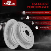 Ceramic Rear Brakes Pad and Rotors Drilled Slotted Solid Replacement Disc Brake Kits for Acura Mdx 2001 2002 2003 2004 2005 2006, for Honda Pilot 2003 2004 2005 2006 2007 2008