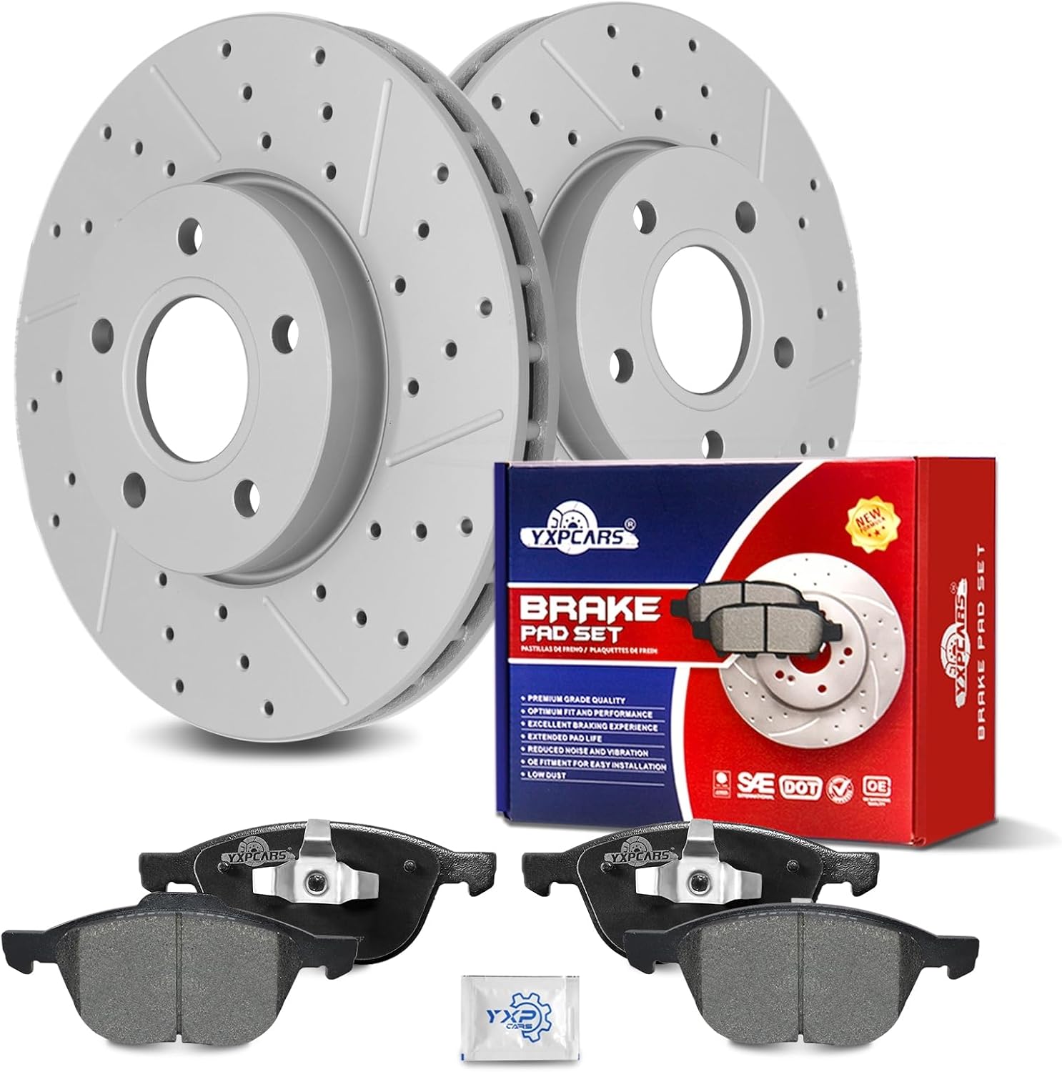 Ceramic Front Brakes Pad and Rotors Drilled Slotted Vented Replacement Disc Brake Kits for Ford Focus 2012 2013 2014 2015 2016 2017 2018, for Volvo C30 2012-2013 (278.0 mm)