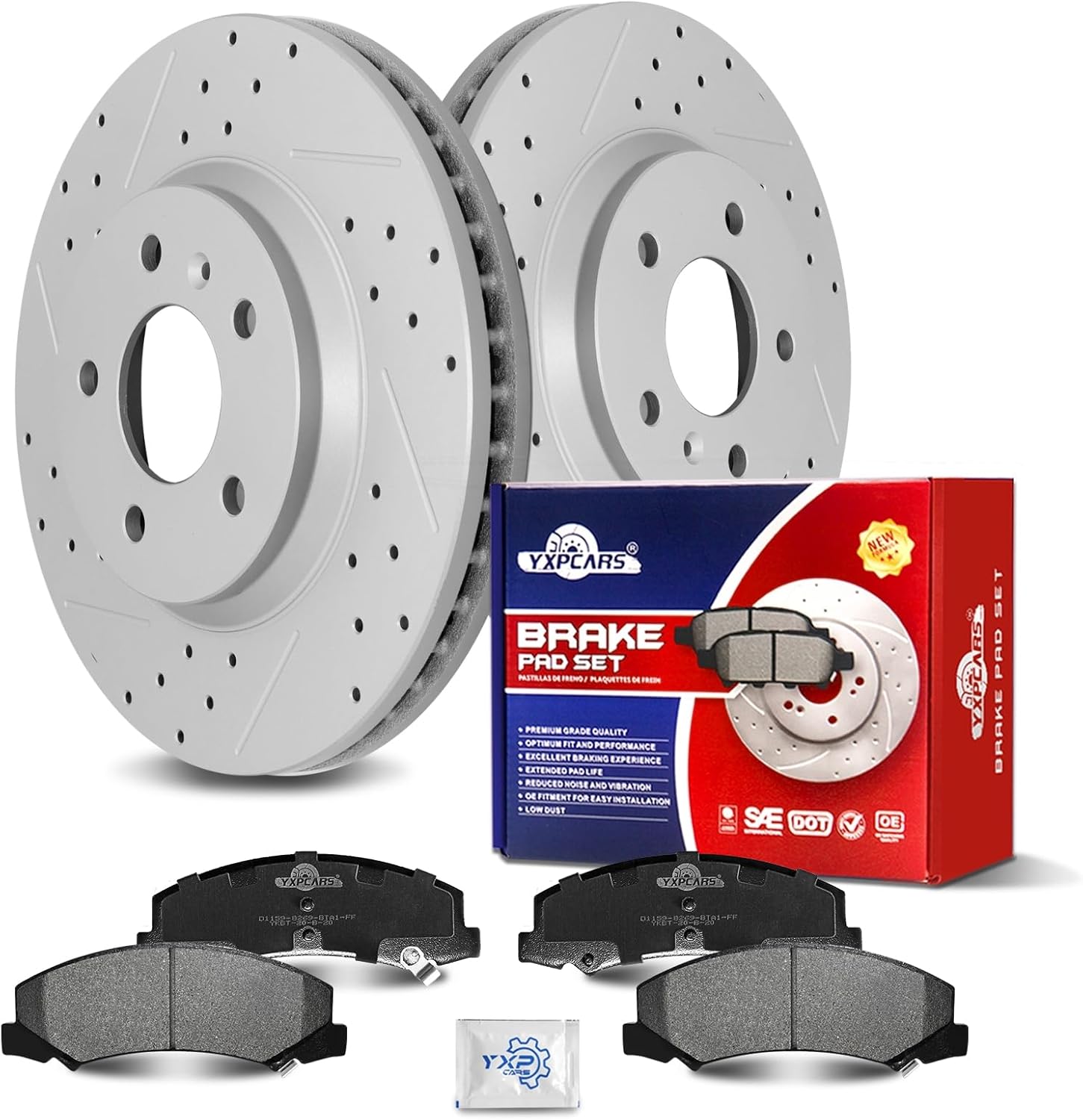 Ceramic Front Brakes Pad and Rotors Drilled Slotted Vented Replacement Disc Brake Kits for Chevy Monte Carlo 2006-2007/ Impala 2006-2013, for Buick Lucerne 2006-2011 V6