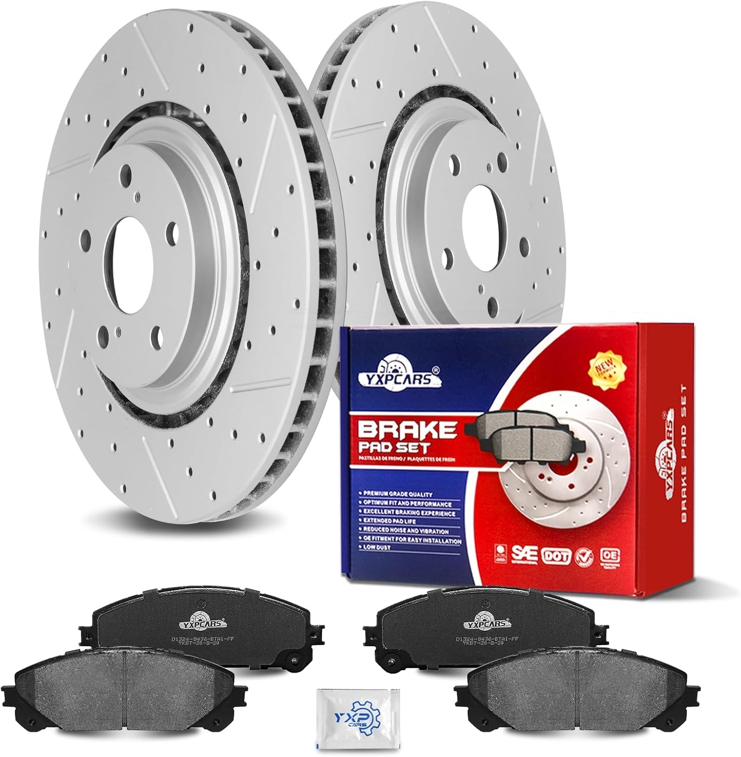 Ceramic Front Brakes Pad and Rotors Drilled Slotted Vented Replacement Disc Brake Kits for Lexus Rx350/ Rx450H/ Nx200T/ Nx300/ Nx300H, for Toyota Highlander 2008-2019/ Sienna 2011-2020