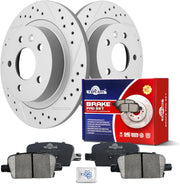 Ceramic Rear Brakes Pad and Rotors Drilled Slotted Solid Replacement Disc Brake Kits for Chevy Malibu 2017 2018 2019 2020 2021 2022 With Manual Parking Brake
