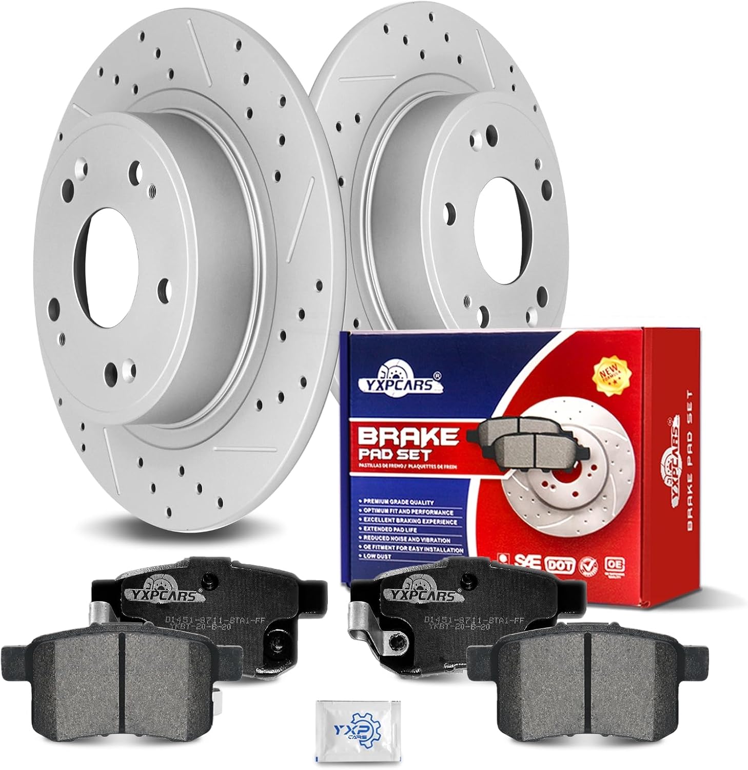 Ceramic Rear Brakes Pad and Rotors Drilled Slotted Solid Replacement Disc Brake Kits for Acura Tsx 2009-2014, for Honda Accord 2008 2009 2010 2011 2012 2013 2014 2015 2016 2017