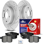 Ceramic Rear Brakes Pad and Rotors Drilled Slotted Solid Replacement Disc Brake Kits for Acura Tsx 2009-2014, for Honda Accord 2008 2009 2010 2011 2012 2013 2014 2015 2016 2017