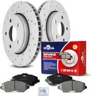 Ceramic Front Brakes Pad and Rotors Drilled Slotted Vented Replacement Disc Brake Kits for Jeep Wrangler 2007 2008 2009 2010 2011 2012 2013 2014 2015 2016 2017/ Wrangler Jk 2018
