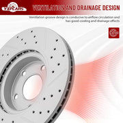 Front Drilled and Slotted Disc Brake Rotors Replacement for Mazda 3 2014 2015 2016 2.5L/ Mazda 3 2017-2018/3 Sport 2014-2018 2.5L/ Cx-3 2016-2019 2020 2021 2022 Awd With 10.43 Inch Rear Rotor