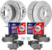 Front & Rear Drilled Slotted Rotors and Ceramic Disc Brake Pads Kit for Lexus Es350 2007-2012, for Toyota Avalon 2008 2009 2010 2011 2012/ Camry 2007-2011