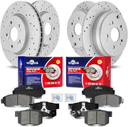 Front & Rear Drilled Slotted Rotors and Ceramic Disc Brake Pads Kit for Honda Cr-V 2012 - 2016 Awd