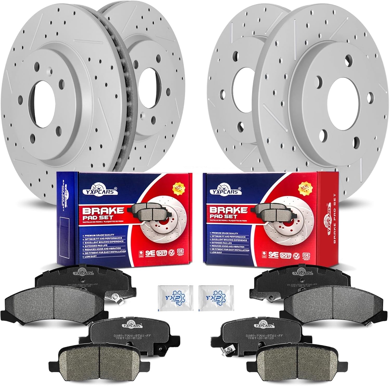 Front & Rear Drilled Slotted Rotors and Ceramic Disc Brake Pads Kit for Chevry Impala 2011 - 2013/ Impala Limited 2014 - 2016 (Except Police & Taxi)