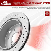 Rear Drilled and Slotted Disc Brake Rotors Replacement for Subaru Forester 2014 2015 2016 2017 2018 Vented; 2.0L