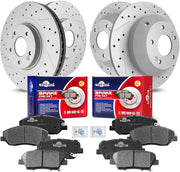 Front & Rear Drilled Slotted Rotors and Ceramic Disc Brake Pads Kit for Hyundai Santa Fe 2013-2016/ Santa Fe Xl 2013 2014 2015 2016