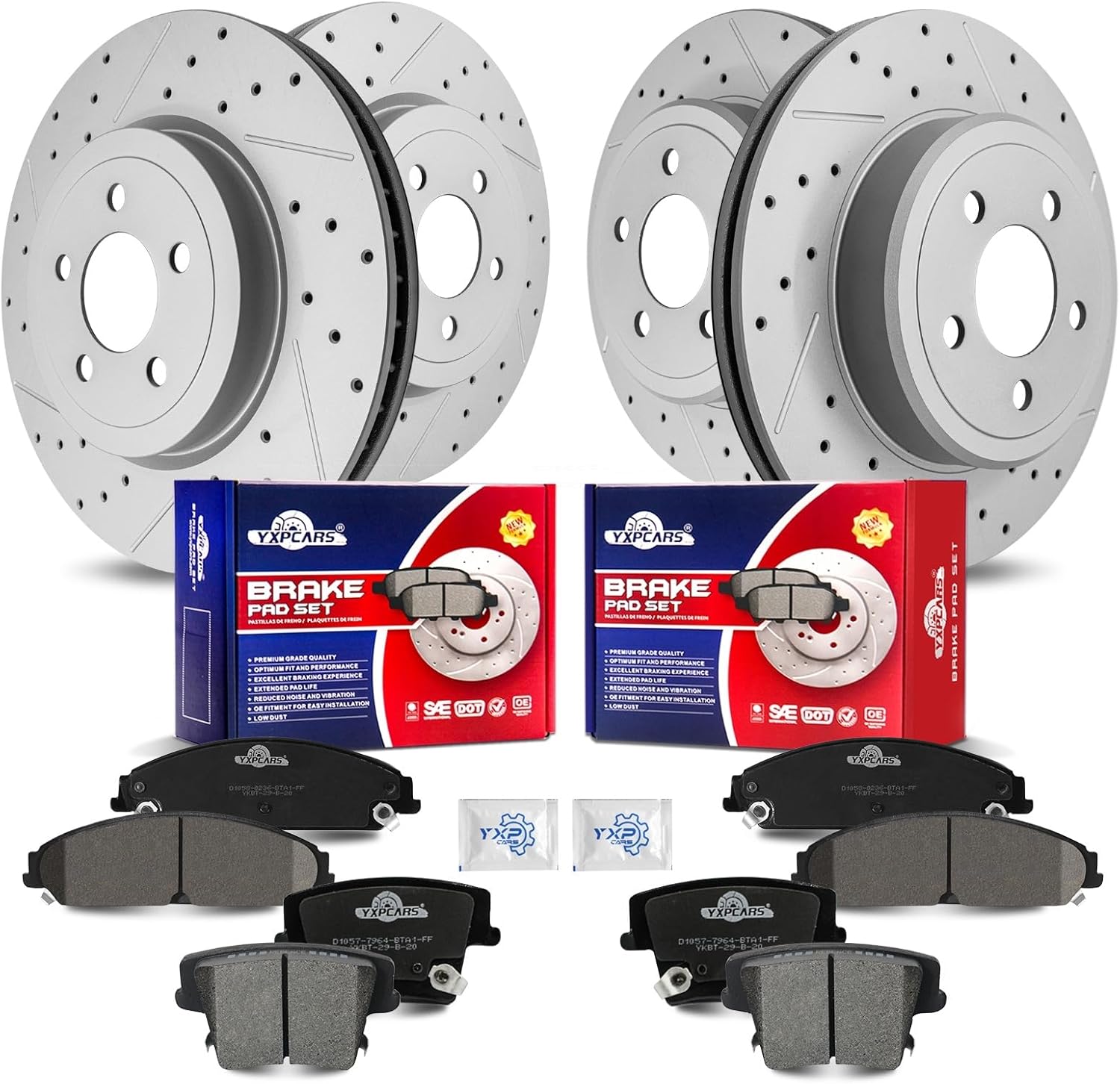 Front & Rear Drilled Slotted Rotors and Ceramic Disc Brake Pads Kit for Chrysler 300 2005 2006 2007 2008 2009 2010 2011 2012 2013 2014 2015 2016 2017 2018, for Dodge Challenger Charger Magnum