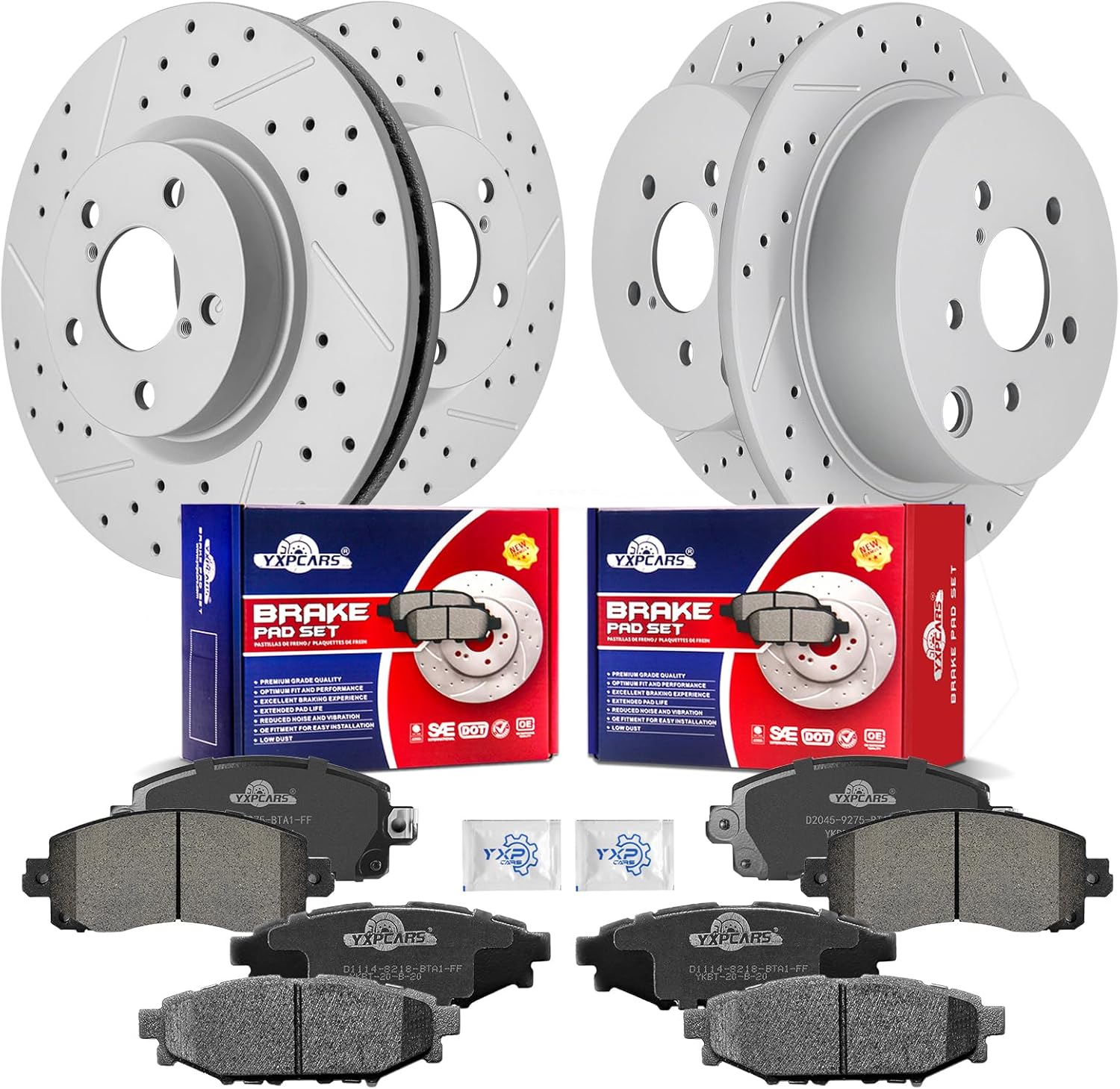 Front & Rear Drilled Slotted Rotors and Ceramic Disc Brake Pads Kit for Subaru Impreza 2017 2018 2019 2020 2021 2022 2023