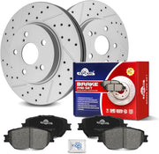 Ceramic Front Brakes Pad and Rotors Drilled Slotted Vented Disc Brake Kits for Toyota Camry 2002 2003 2004 With 296 mm Diameter Front Rotor And Straight Hat Design