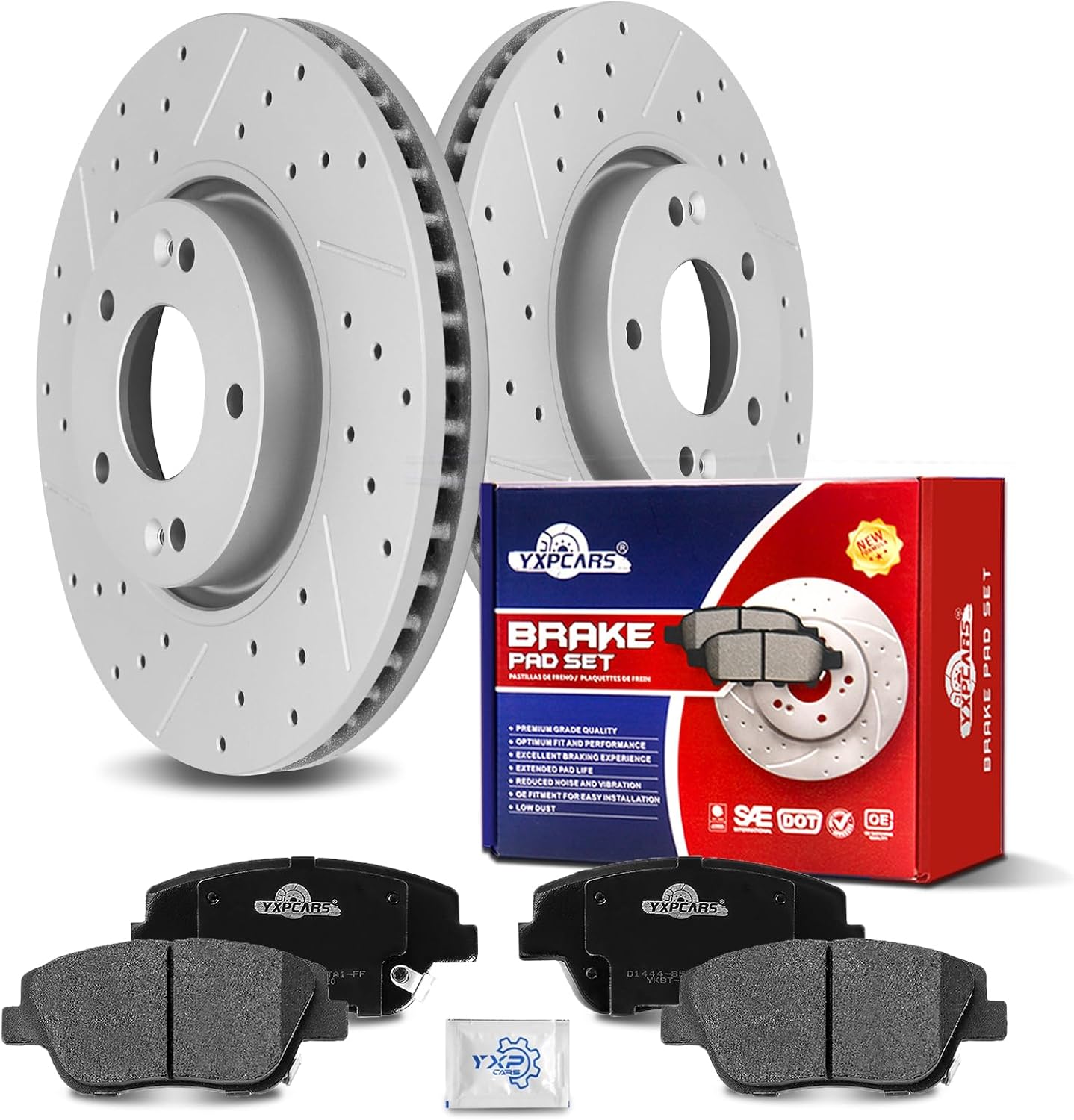 Ceramic Front Brakes Pad and Rotors Drilled Slotted Vented Replacement Disc Brake Kits for Hyundai Sonata 2011 2012 2013 2014, Sonata 2015 Hybrid/Hybrid Limited, for Kia Optima