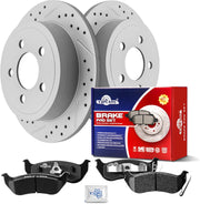Ceramic Rear Brakes Pad and Rotors Drilled Slotted Solid Replacement Disc Brake Kits for Jeep Liberty 2003 2004 2005 2006 2007/ Wrangler Tj 2003-2006 with Rear Disc